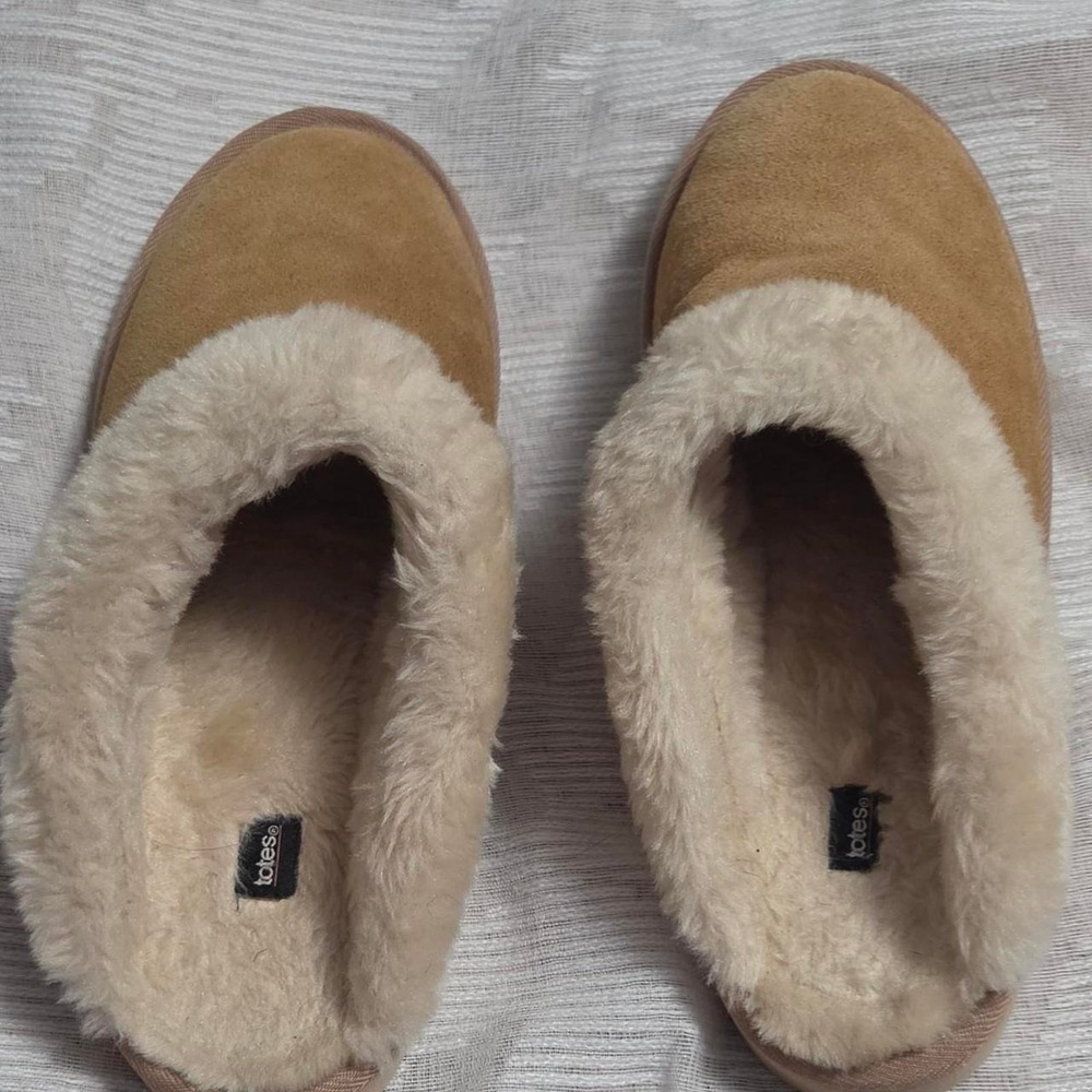 Women's 8 Tote Slippers House Shors Thick Soles Suede Faux Fur Tan Cream - Picture 5 of 5